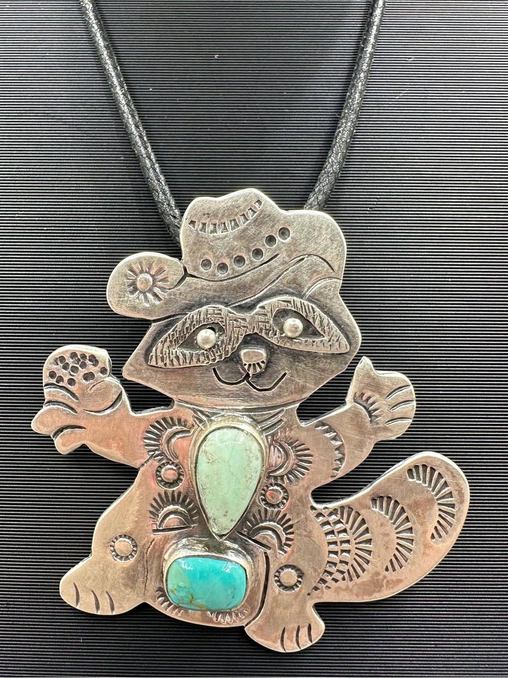 🦝 Paloma Turquoise Sterling Silver 925 Raccoon Shepherd Hook Western Pendant
